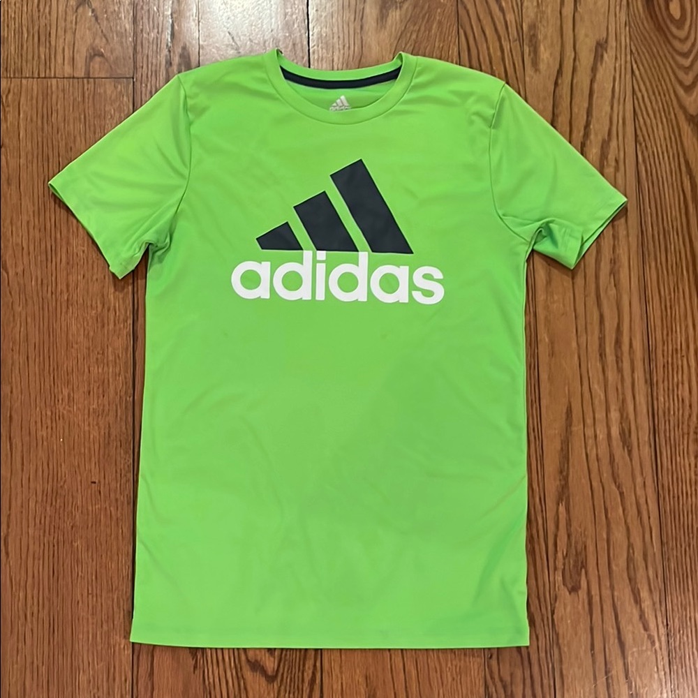 Adidas Lime Green performance Tee with black Logo size youth L